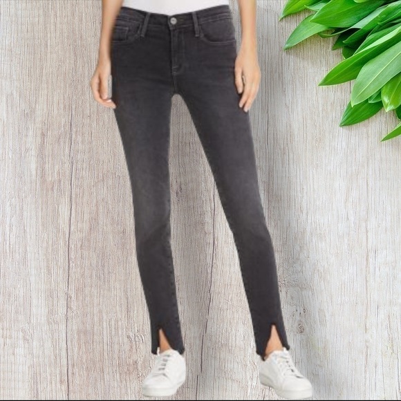 FRAME Le Skinny de Jeanne Raw Front Split Skinny Jeans in Dover 25 - Picture 1 of 8
